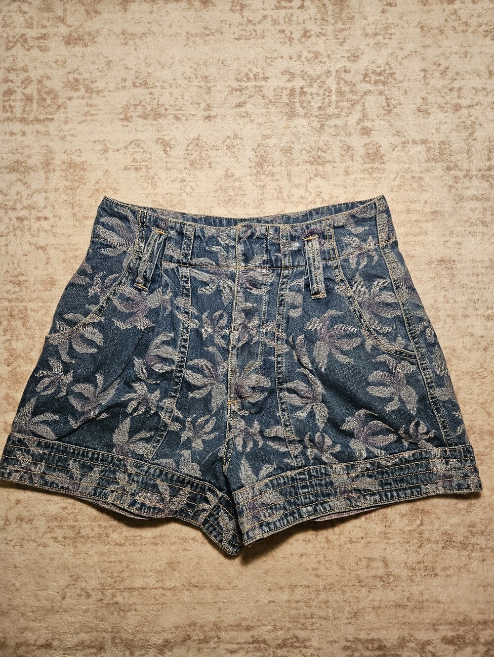 Happy X Nature Floral Embroidered Denim Shorts - Blue